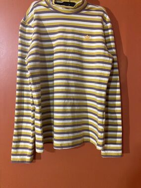 adidas Striped Long Sleeve Tee in Yellow, White & Grayish Purple